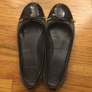 Black and gray snakeskin Tory Burch flats size 8.5